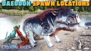 ARK Crystal Isles  DAEODON Common Spawn Locations amp TAMING [upl. by Airan]