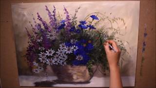 Katarzyna Lach Obraz quotPolne kwiatyquot krok po kroku  painting wildflowers vase step by step [upl. by Kho]